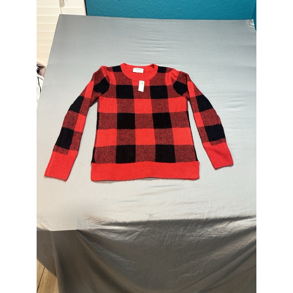 NWT Old Navy Sweater Women's Red Black Buffalo Plaid Pullover Knit Top S